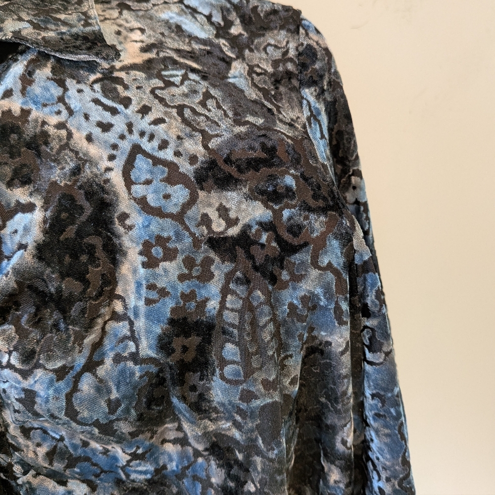 VTG 90s y2k Sno Skins Burnout Velvet Blue Button Up Top XL Grunge Fairy - Picture 3 of 7